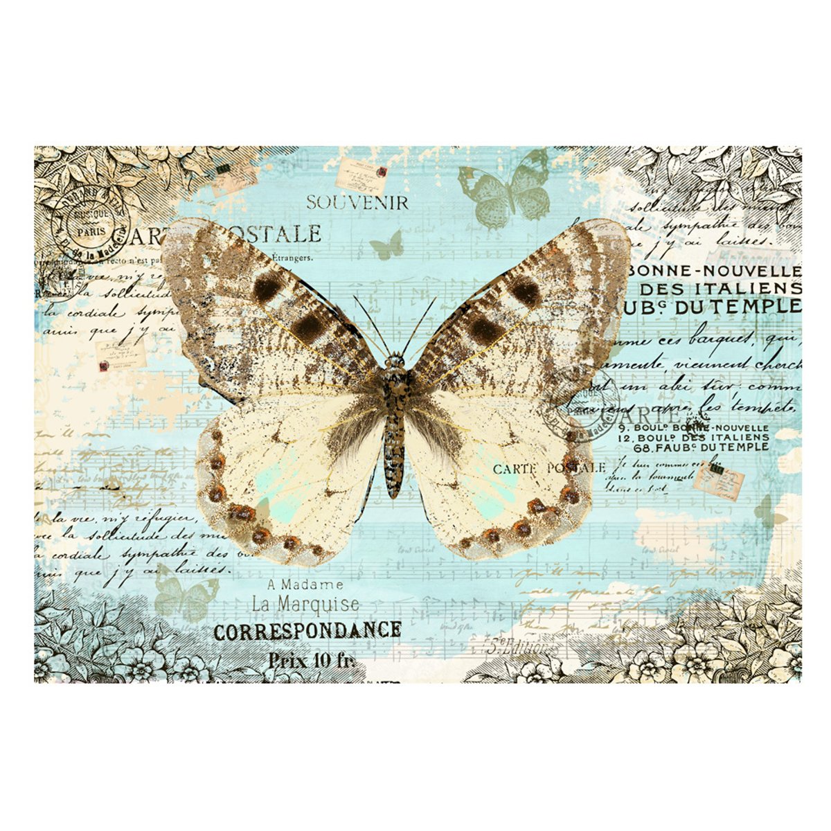 Papier peint intissé panoramique Animaux Postcard with butterfly beige, EDEN