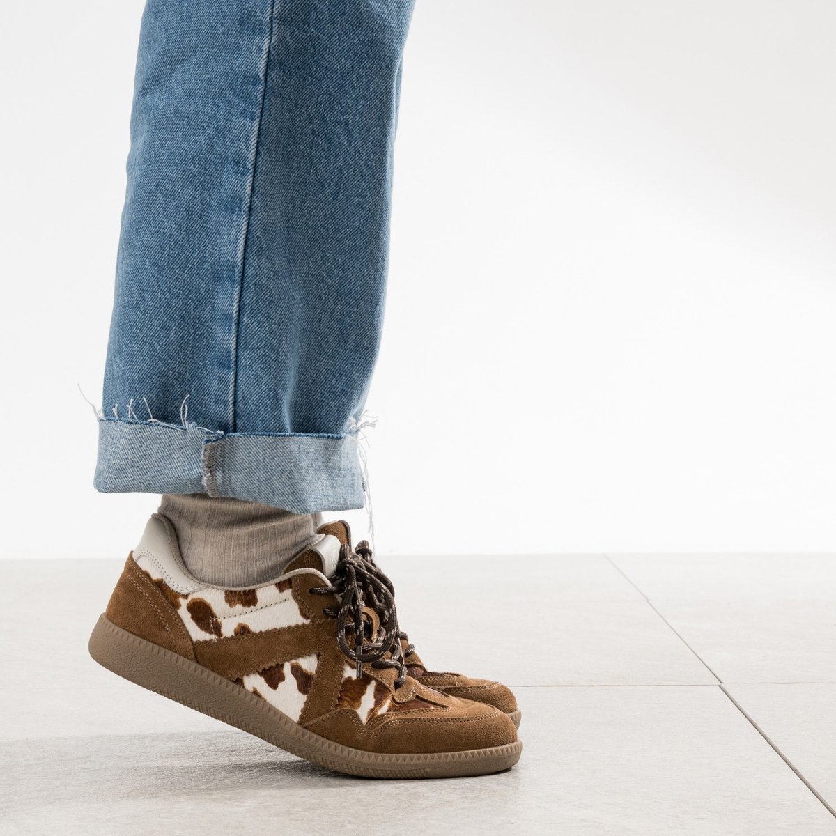 Basket en cuir POMME camel multicolore, TEXTO