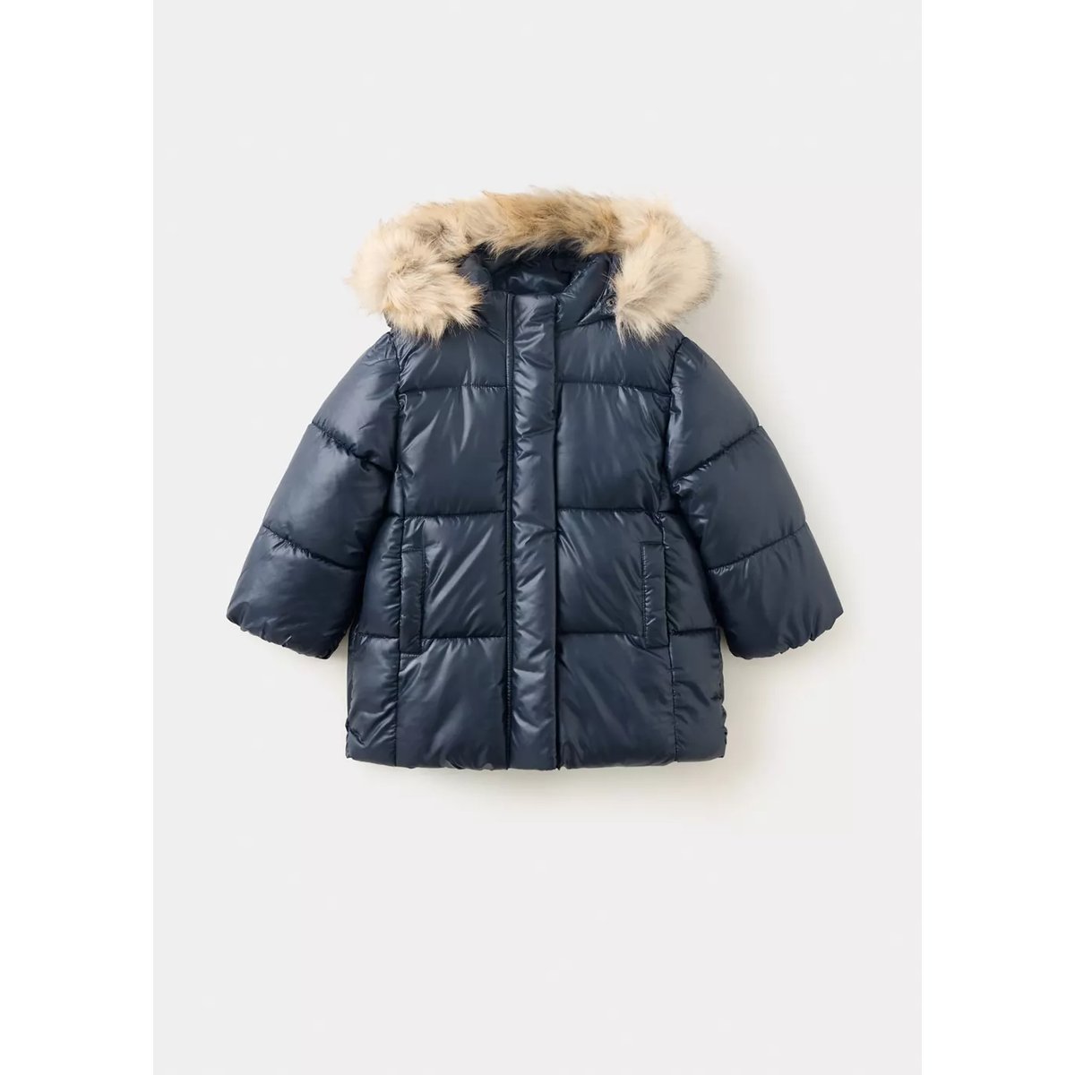 Anorak matelassé capuche imitation fourrure bleu marine, MANGO BABY