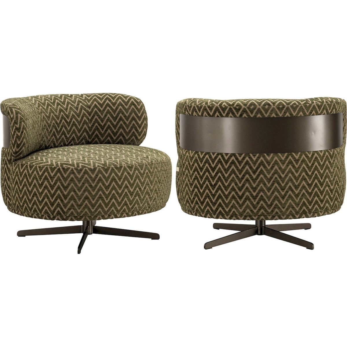 Fauteuil lounge pivotant motif chevrons vert mousse à chevrons, RECOLLECTION