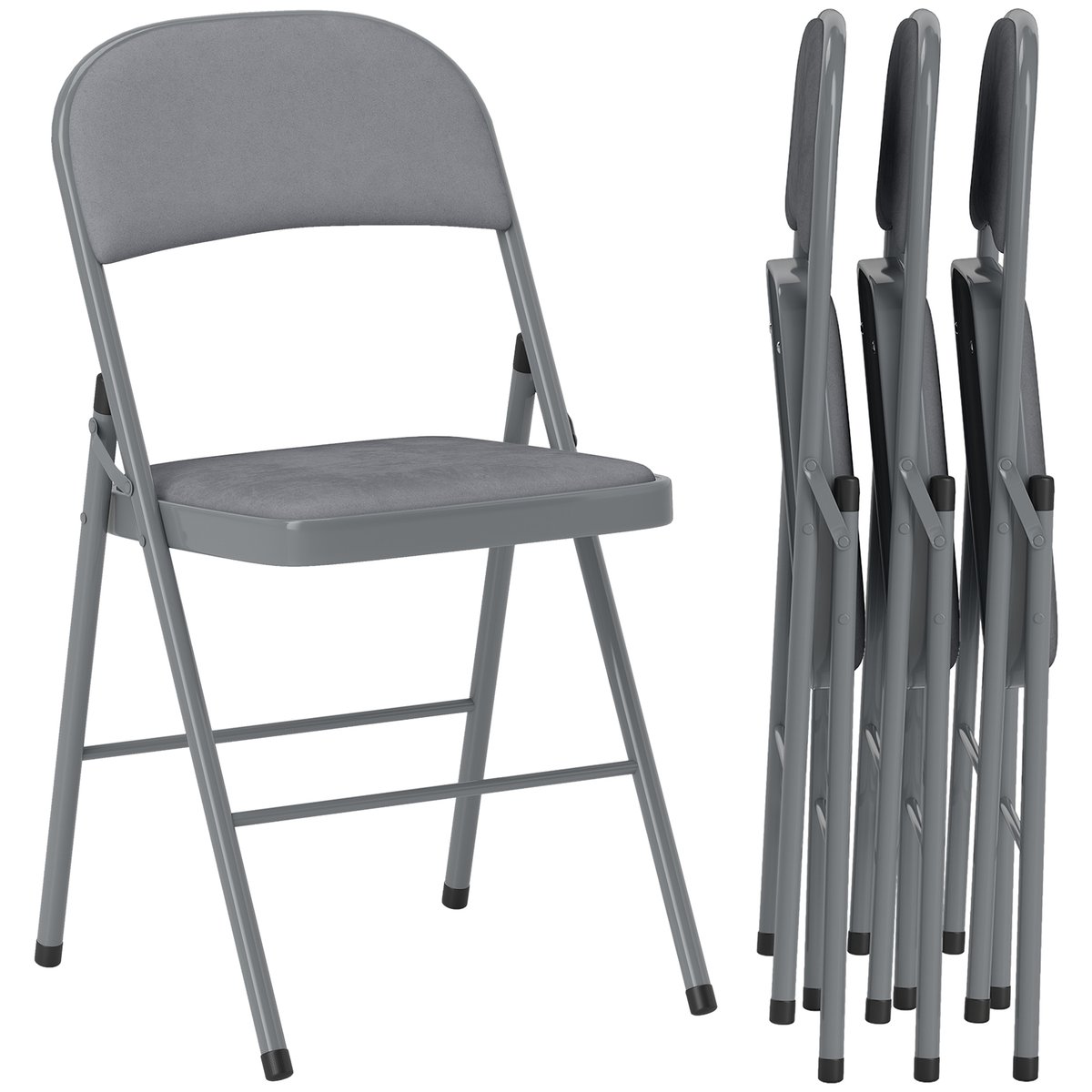 Chaise pliante Velours (100 % polyester) Gris gris clair, HOMCOM