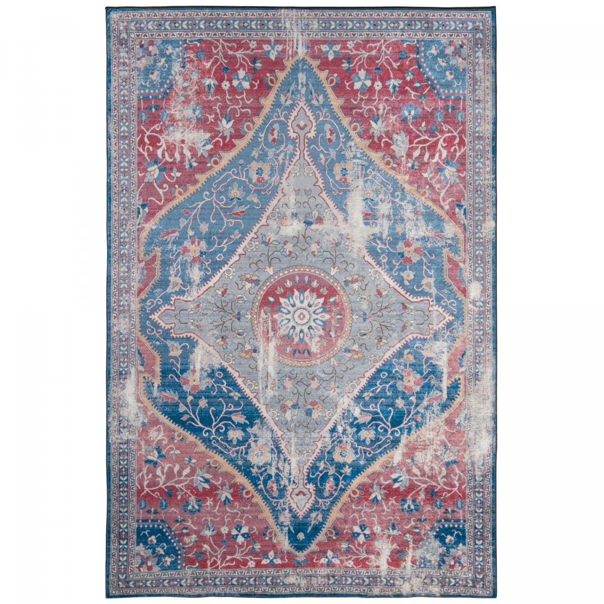 Tapis d'orient LYN11 MEDA 2, inspiration Isfahan, facile d'entretien rouge, bleu, beige, UN AMOUR DE TAPIS
