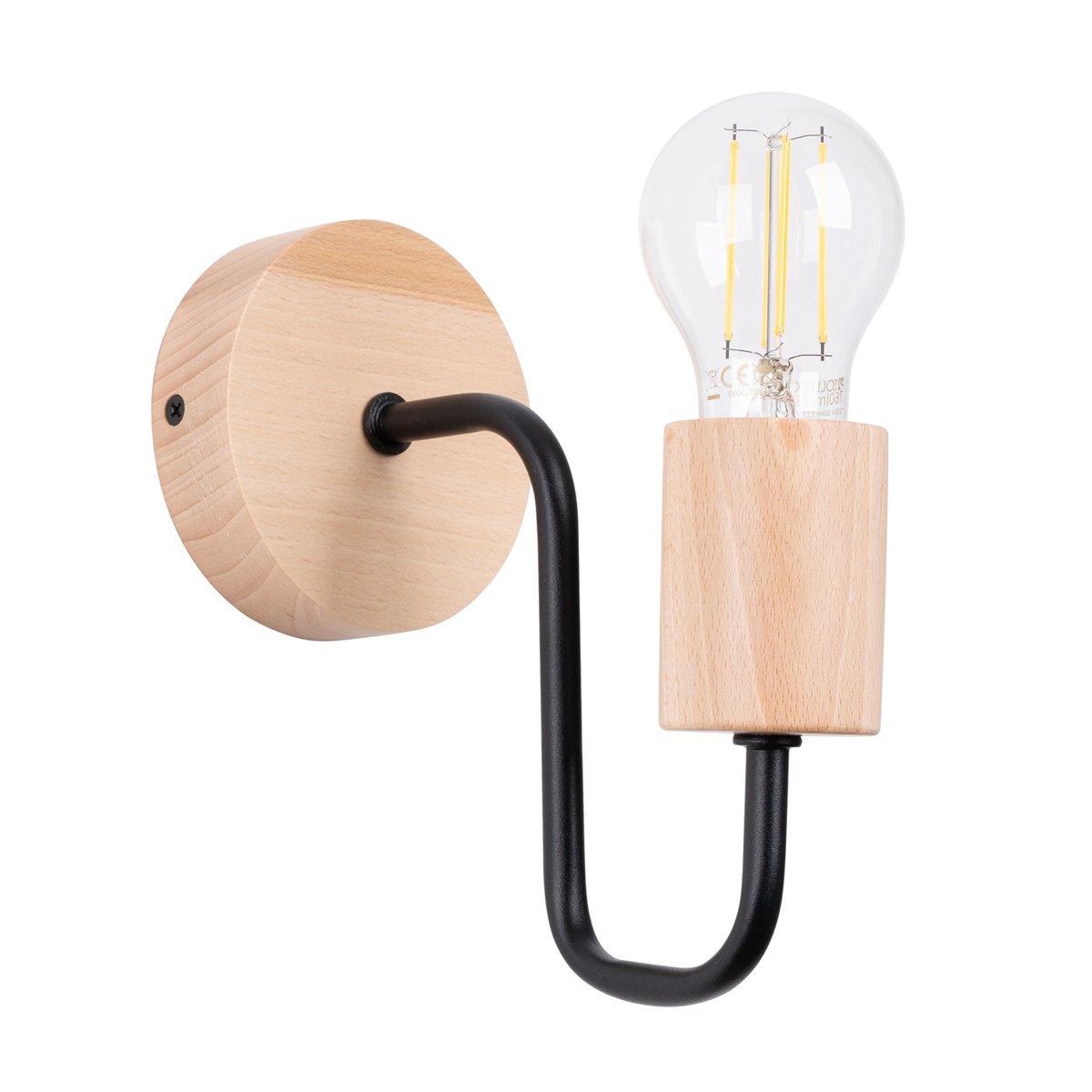 Applique Acier Noir/Bois Naturel E27 1 Timbo noir, EDEN