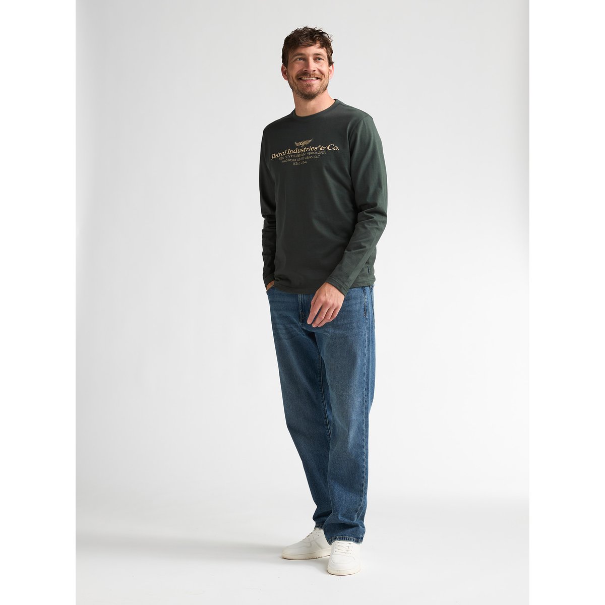 T-shirt à manches longues imprimé millwall vert deep green, PETROL INDUSTRIES