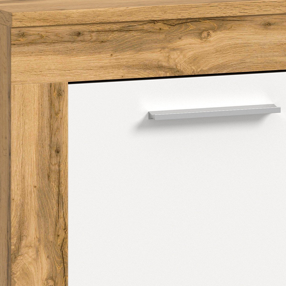 Meuble TV 2 portes abattantes et 2 niches blanc et chêne wotan L160 cm - AOSTA blanc, CALICOSY