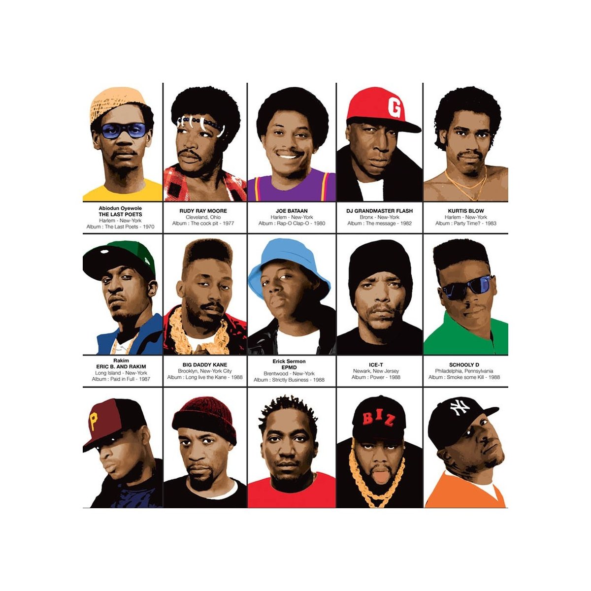 Affiche d'art - Legendary Rappers Chronology - Olivier Bourdereau affiche d'art, WALL EDITIONS