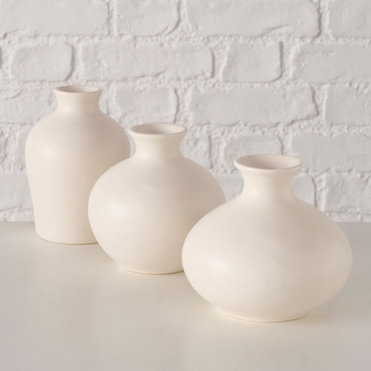 Set de 3 petits vases design en céramique 10.5x10.5x11cm beige, WADIGA