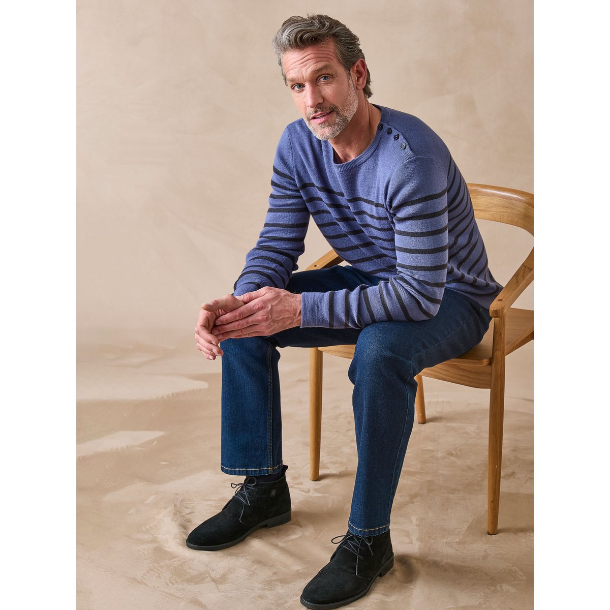 Pull rayé avec laine homme marine, DAXON