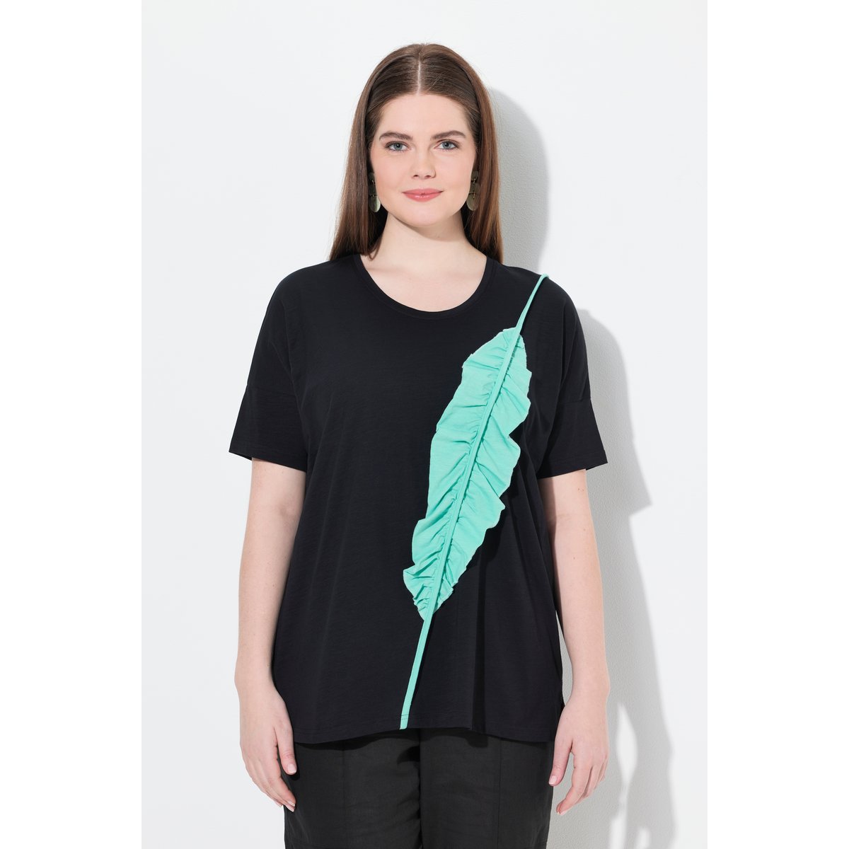 T-shirt oversize. Col rond et manches noir, ULLA POPKEN