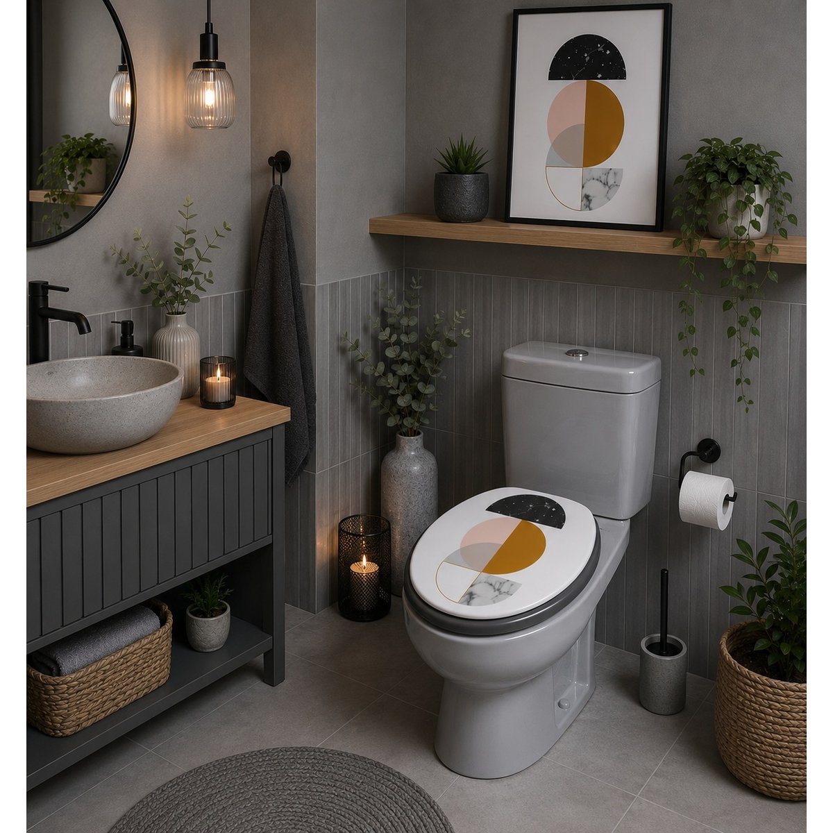 Abattant WC Géométrique Effet Marbre 47 x 37 cm blanc, EDEN