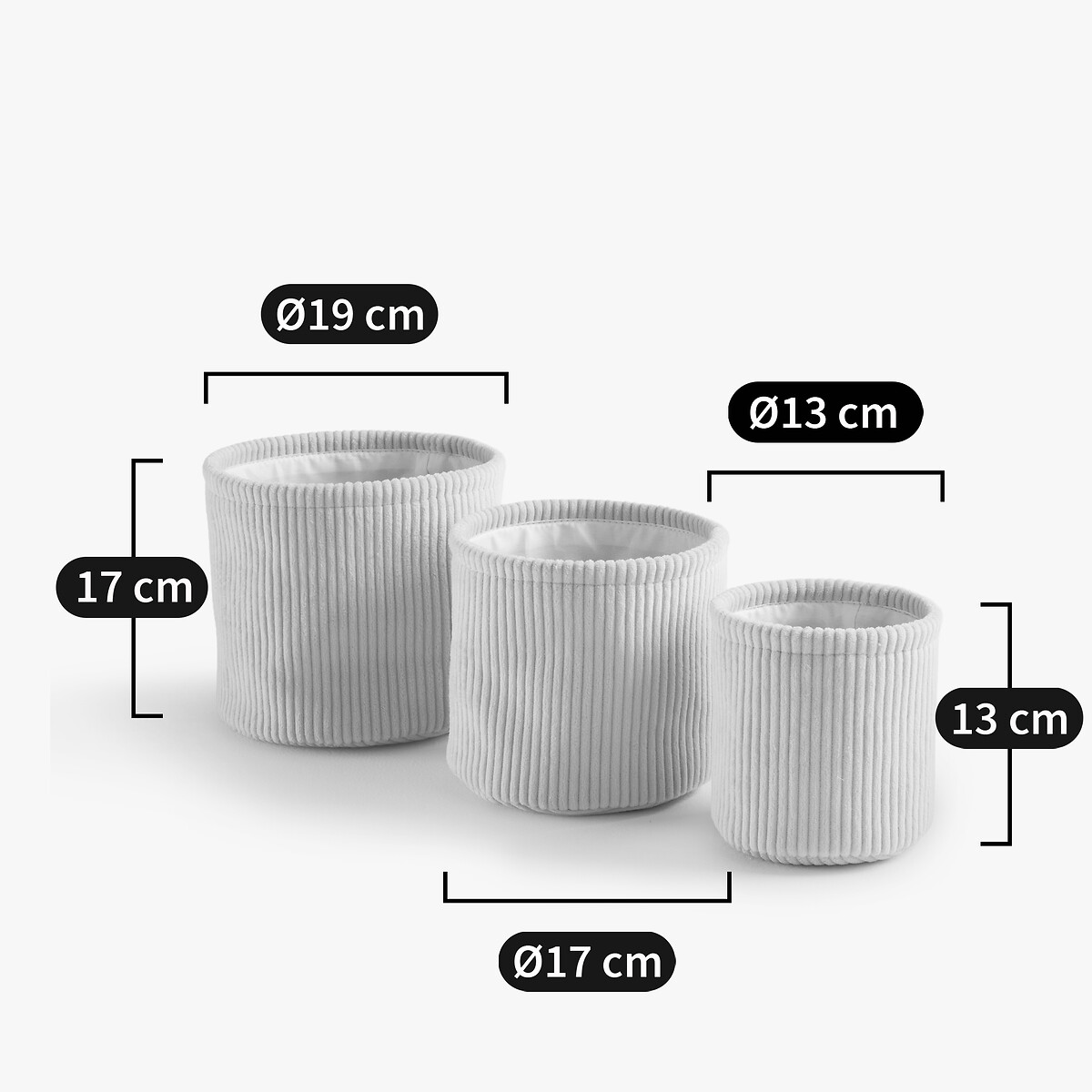 Lot de 3 paniers ronds en velours côtelé, VELOUDO ecru, LA REDOUTE INTERIEURS
