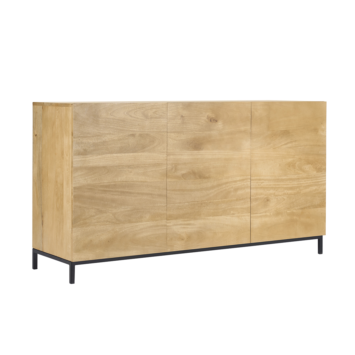 Buffet industriel en bois manguier massif et métal noir 3 portes L145 cm YPSTER bois clair / noir, MILIBOO