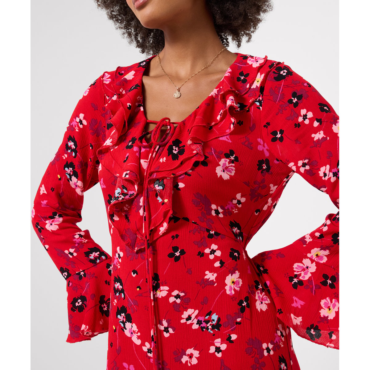 Robe Longue à Volants et Manches Longues Phoebe rouge, JOE BROWNS