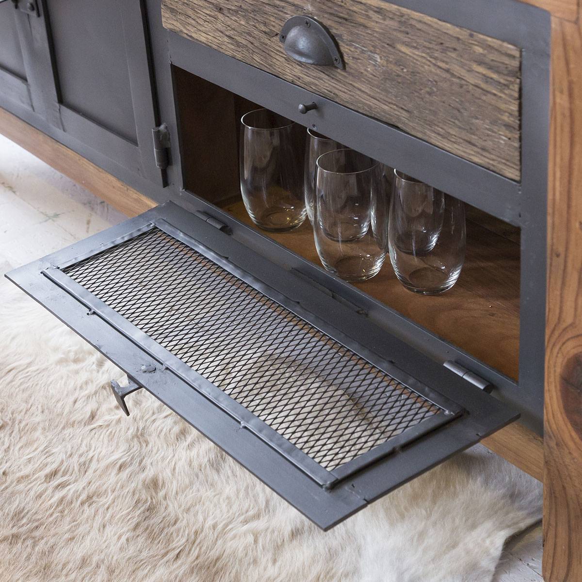 Meuble TV en bois recyclé HECTOR gris, MADE IN MEUBLES
