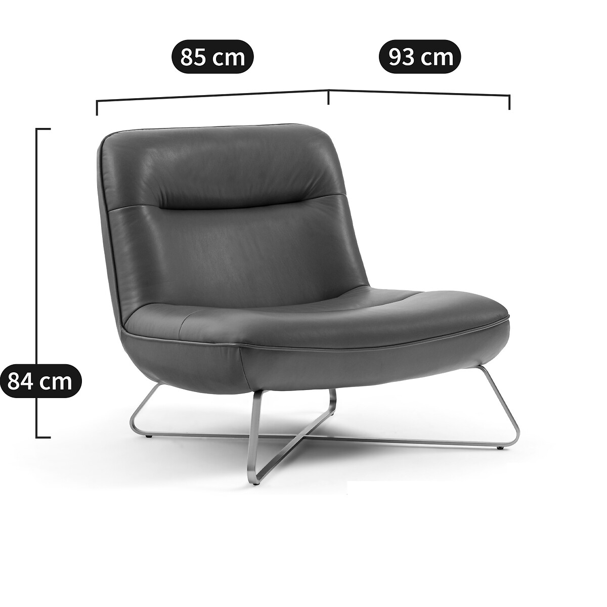 Sillón de piel y níquel satinado, Helma coñac, AM.PM