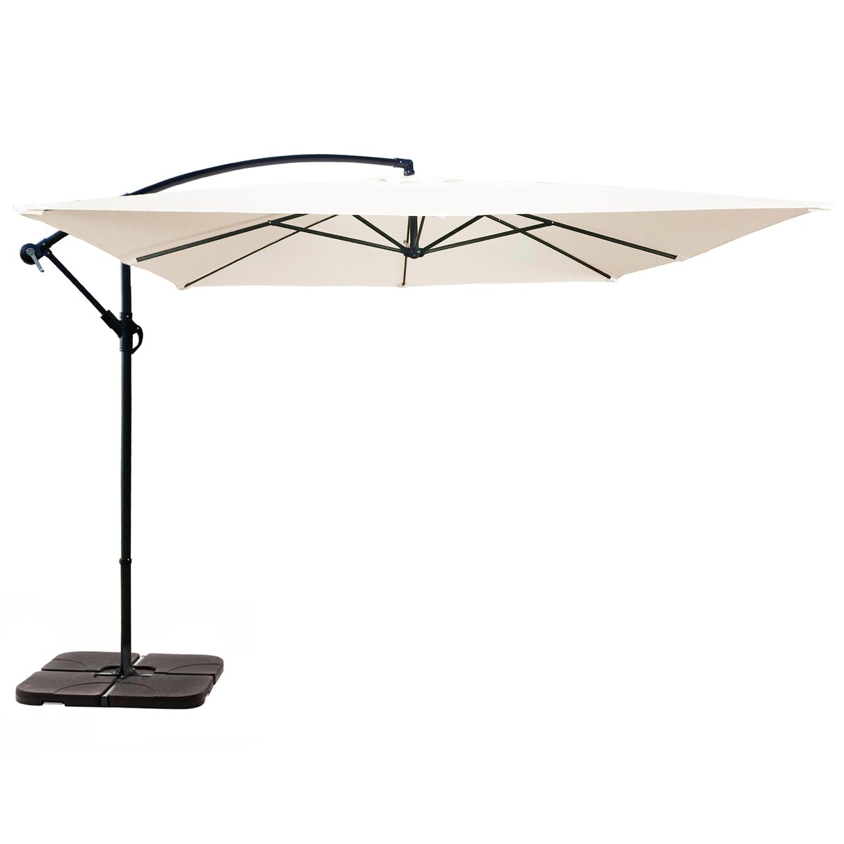 Parasol déporté 3 x 3 m et 4 dalles à lester remplissable, GENOVA ecru, OVIALA
