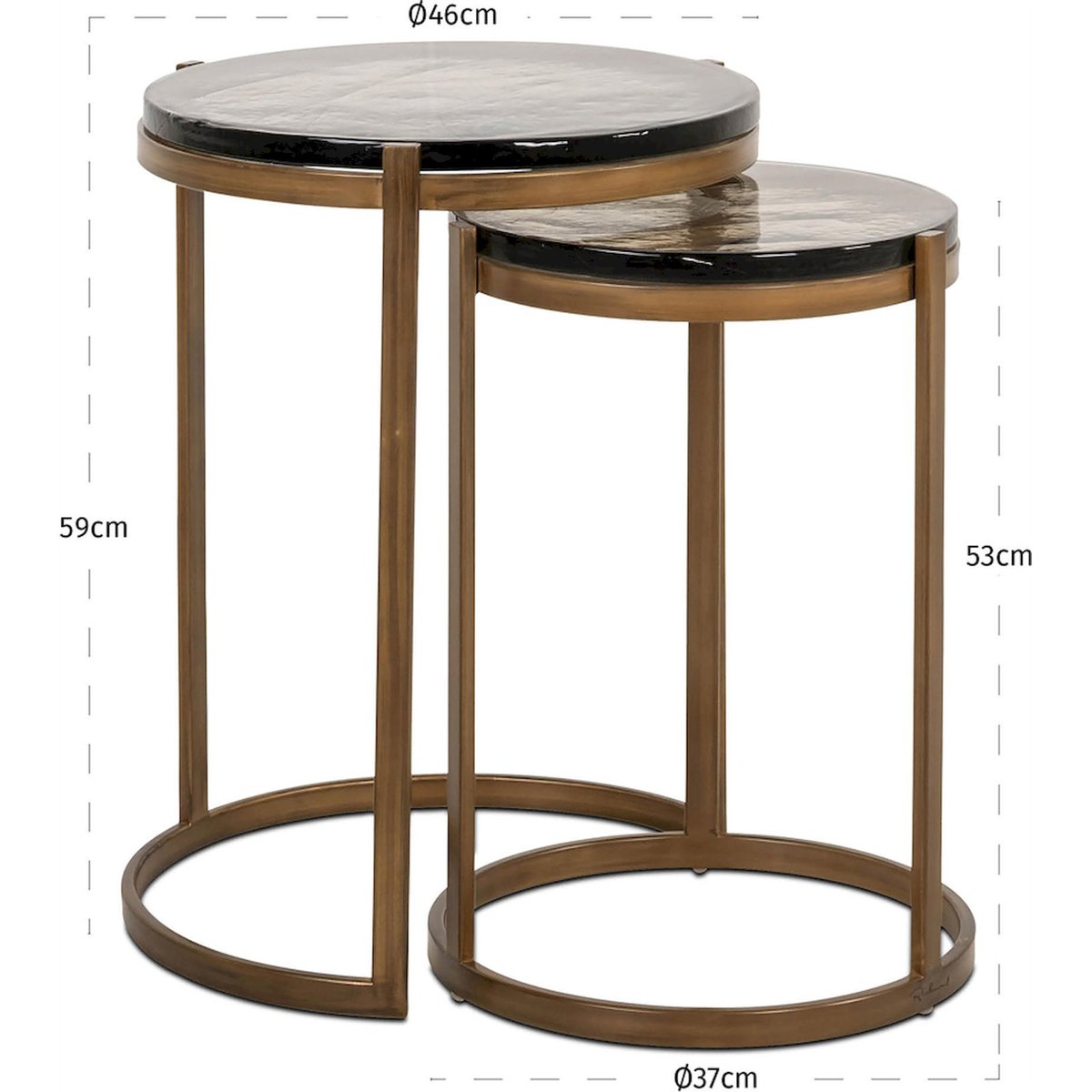 Table d'appoint ronde en fer Cleo doré verre effet artisanal noir, RECOLLECTION
