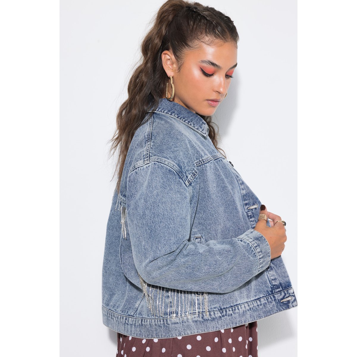 Veste en jean à franges sur les manches bleu jean, STUDIO UNTOLD