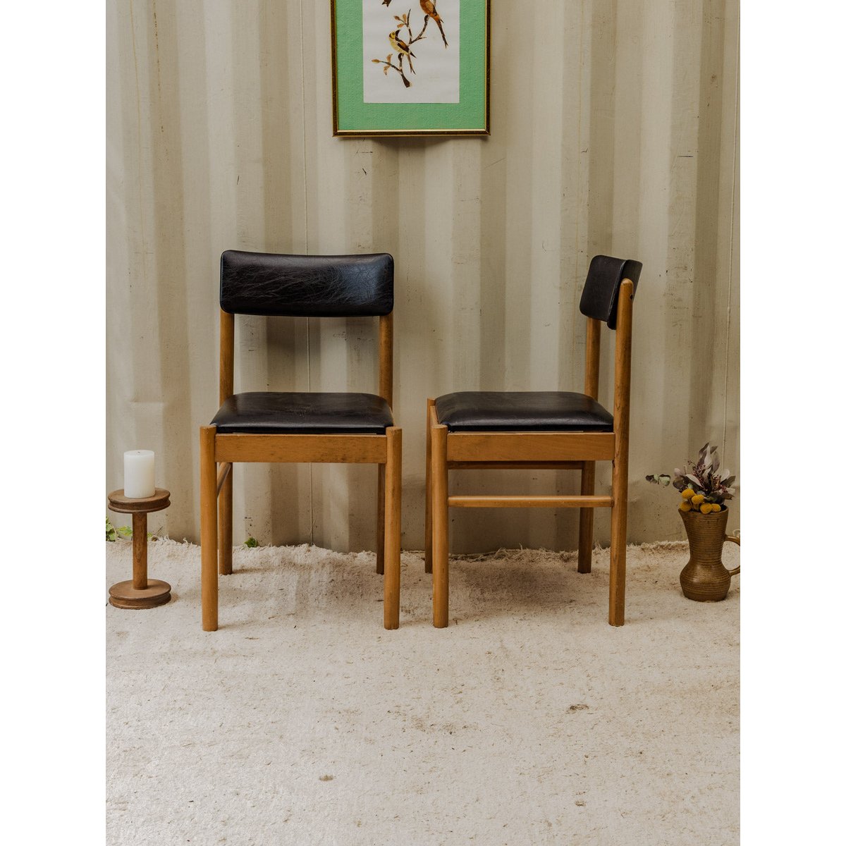 Paire de chaises Baumann en bois et cuir Alma N°1547 - Bon état bois clair, DEBONGOUT