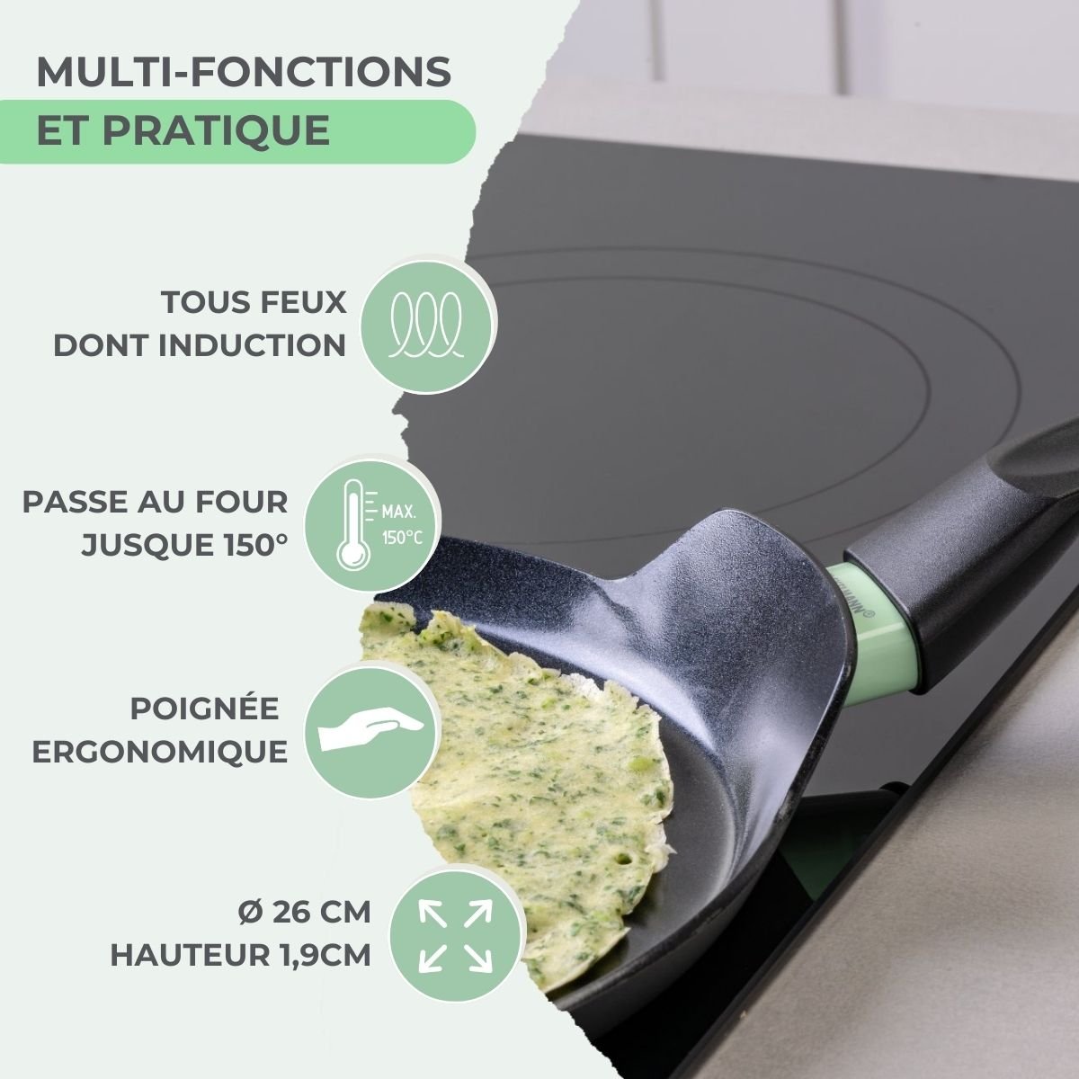 Crêpière 26 cm aluminium antiadhésif BRANDAO vert,noir, FACKELMANN
