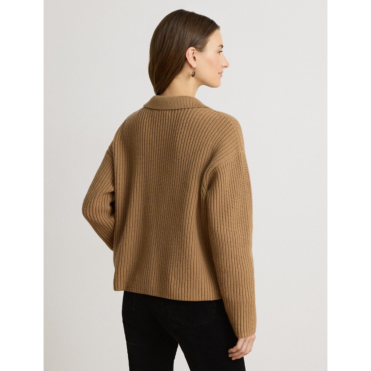 Pull col polo manches longues côtelé camel, LAUREN RALPH LAUREN