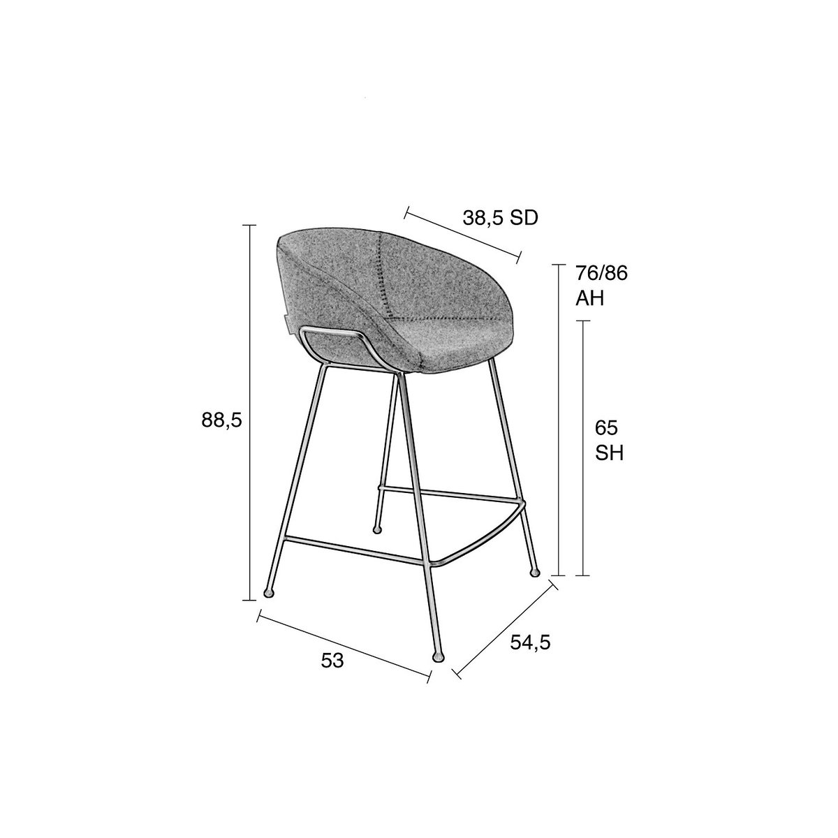 Tabouret design en métal, FESTON gris, ZUIVER