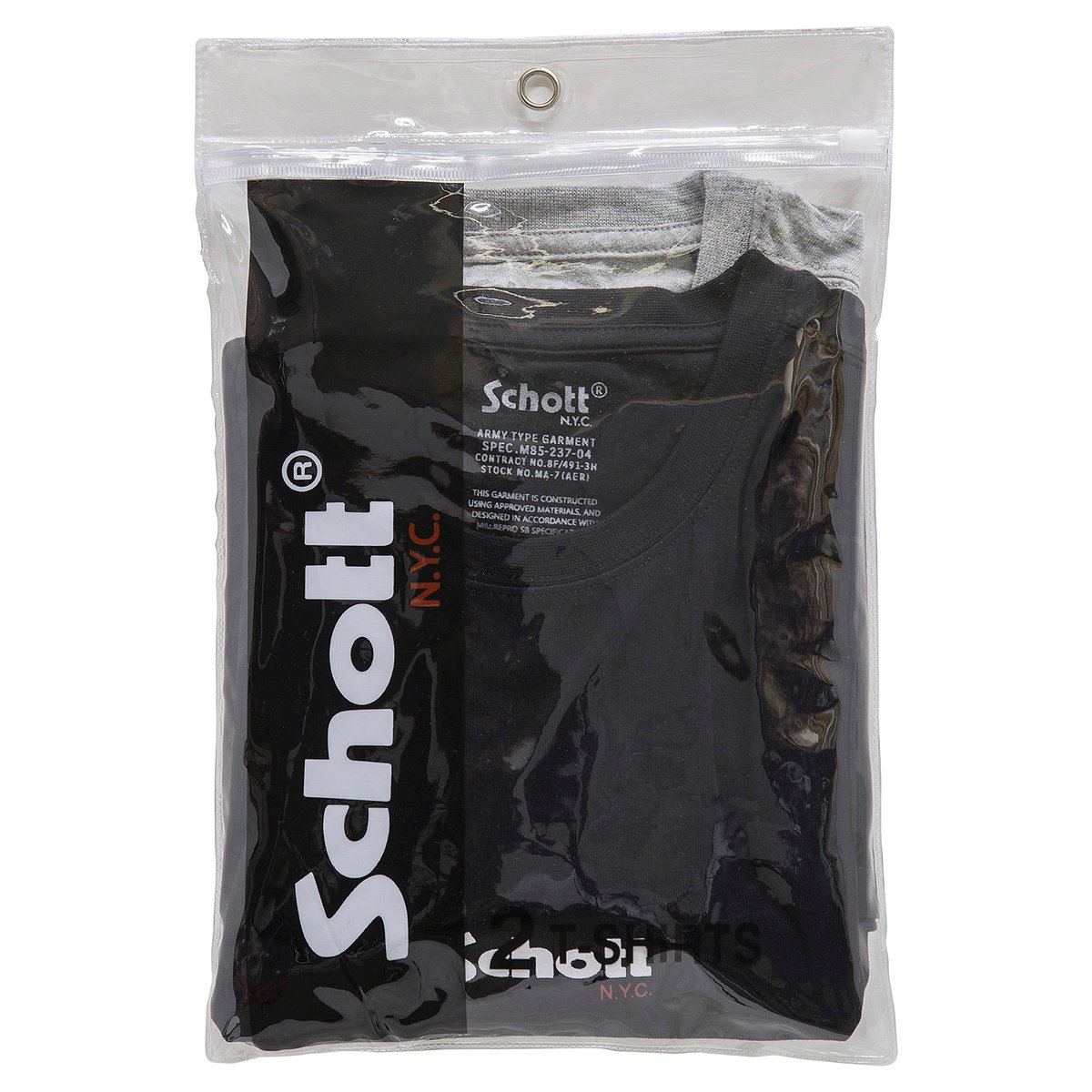 Lot De 2 T-shirt Col Rond Logo Schott noir + gris chiné, SCHOTT