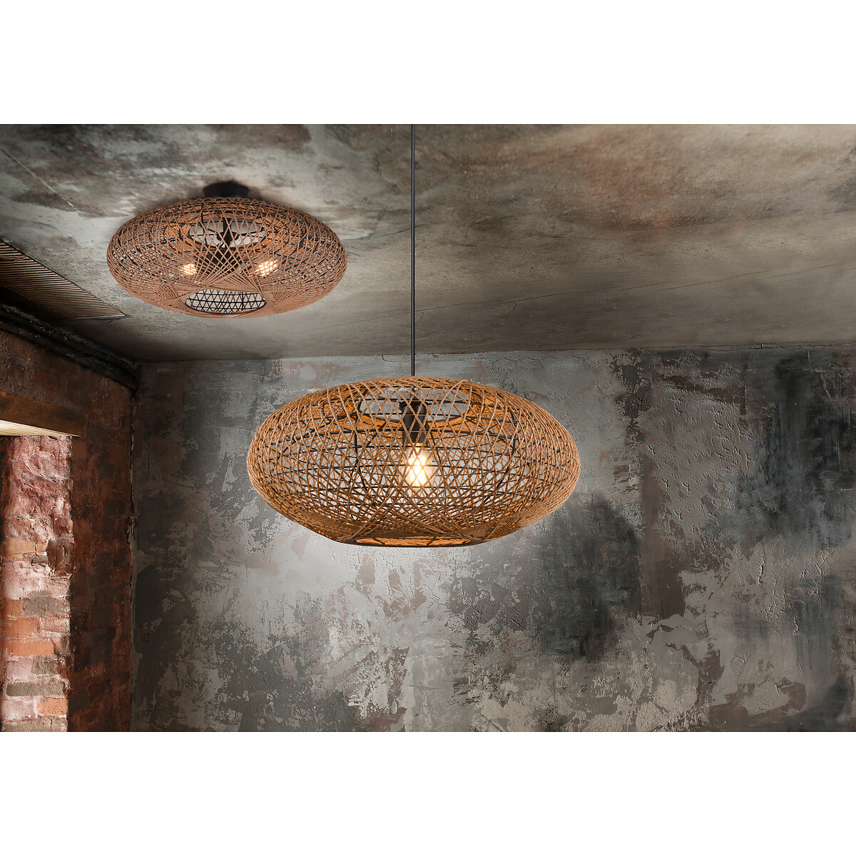 Candeeiro de teto Hedda, TRIO Lighting preto/natural, TRIO LIGHTING