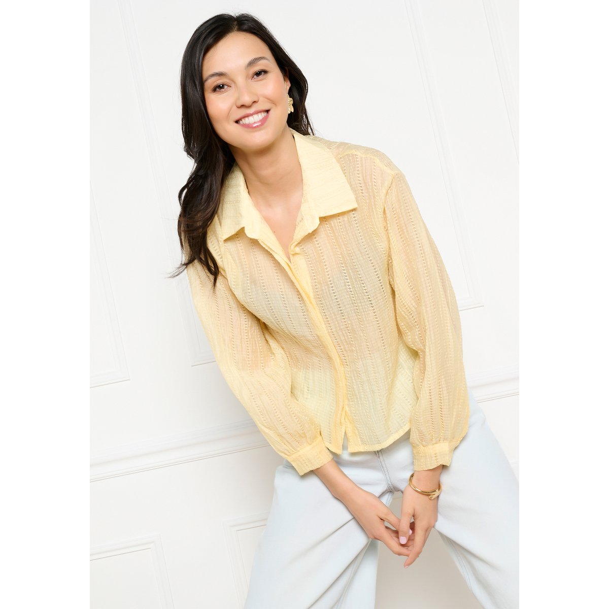 Chemise texturée légère jaune pastel, LOLALIZA