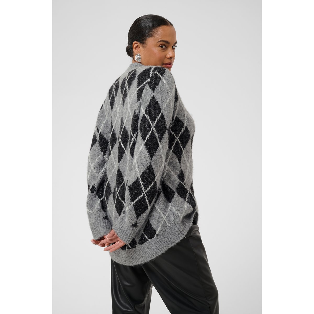 Cardigan à tricot noir black/gm/white argyle, KAFFE CURVE