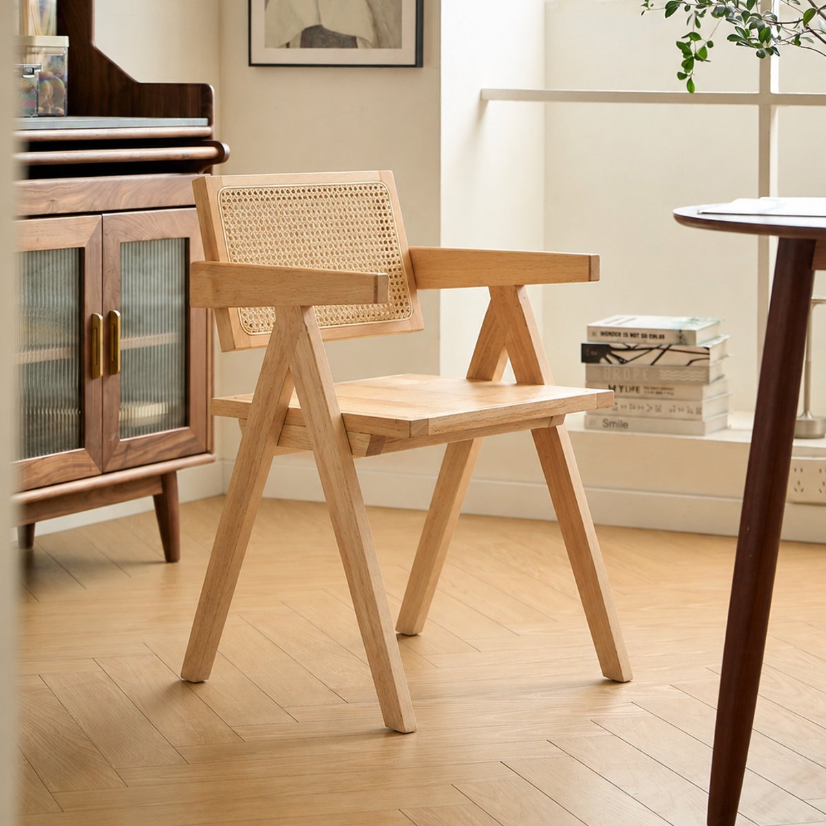 Fauteuil de table, bois et cannage, MADEIRA bois naturel, NORDLYS