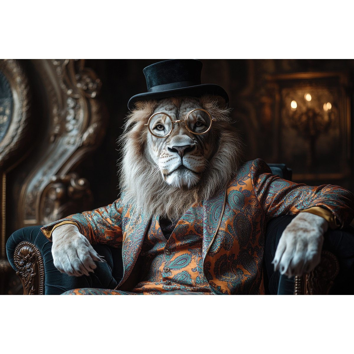 Tableau Sur Toile Portrait De Lion Humanisée ANIMAUX HUMANISÉS tableaux sur toile-bleu, CEANOTHE