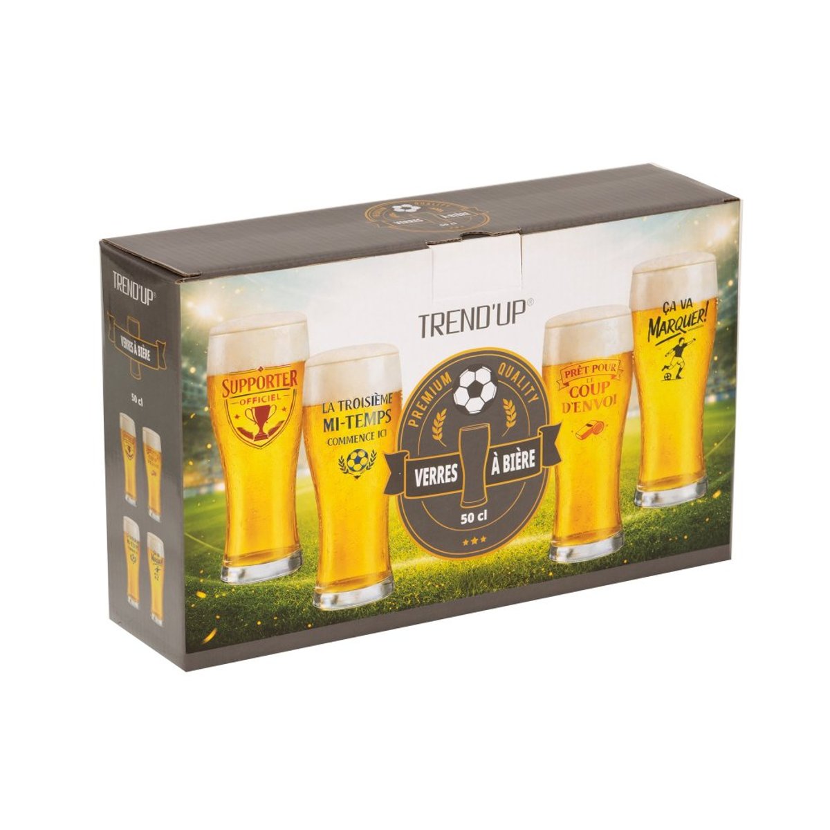Coffret de 4 verres à bière Foot 50 cl transparent / cristal, TREND'UP