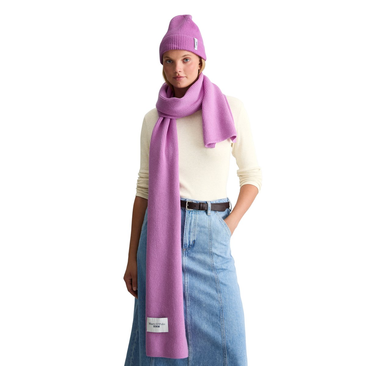 écharpe tricotée en laine mérinos douce violet, MARC O’POLO DENIM