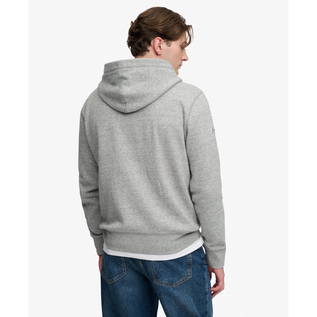 Sweat à capuche Vintage Script gris athlétique chiné, SUPERDRY
