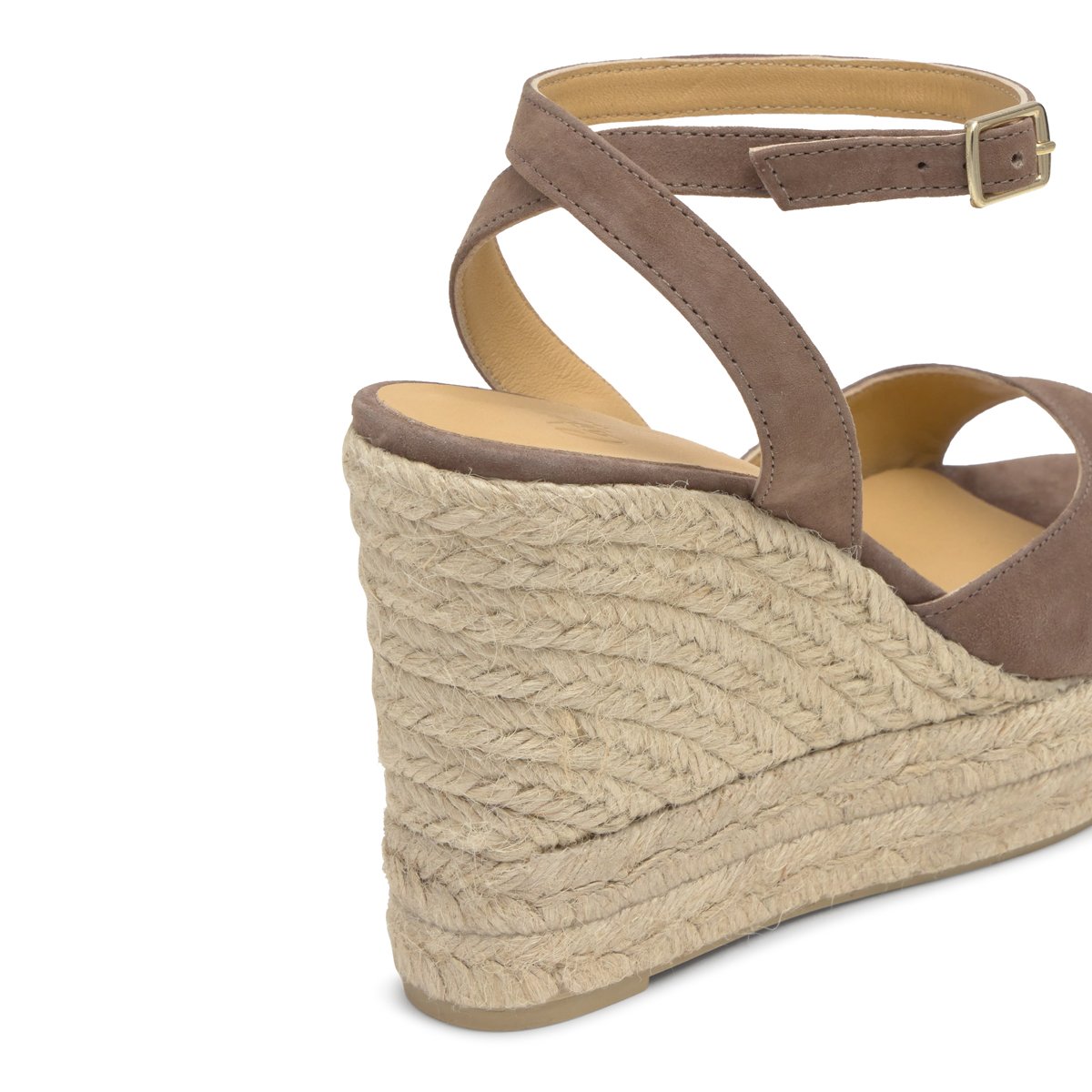 Sandales compensées en cuir et jute tressée à bride cheville BROOK EXTRA PLATFORM taupe, CASTANER
