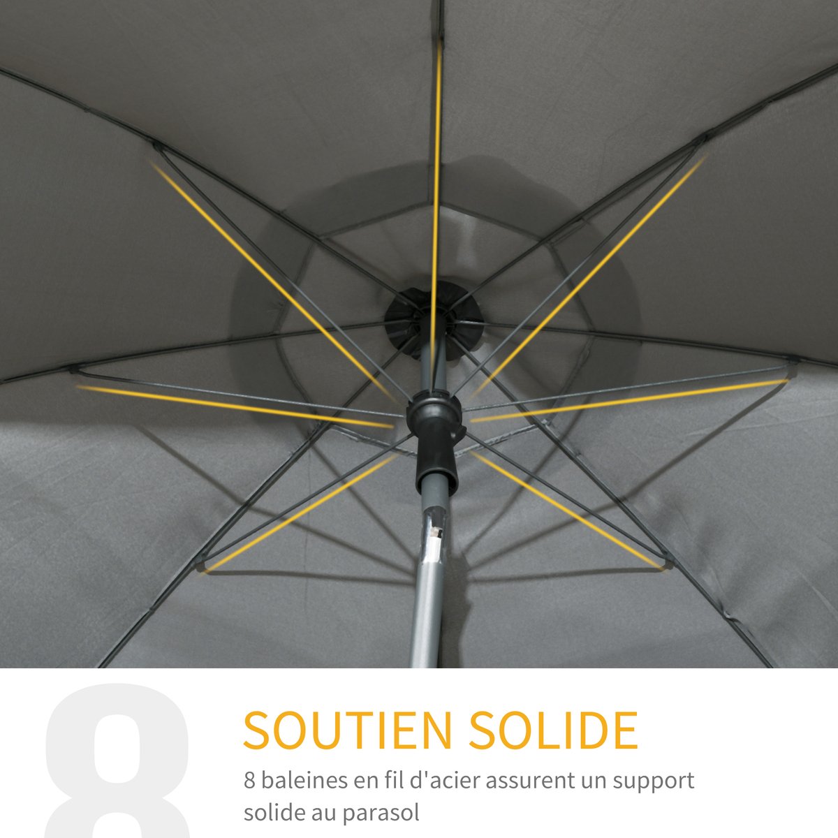 Parasol inclinable octogonal  Ø 1,8 x 2,09H m acier polyester gris gris, OUTSUNNY