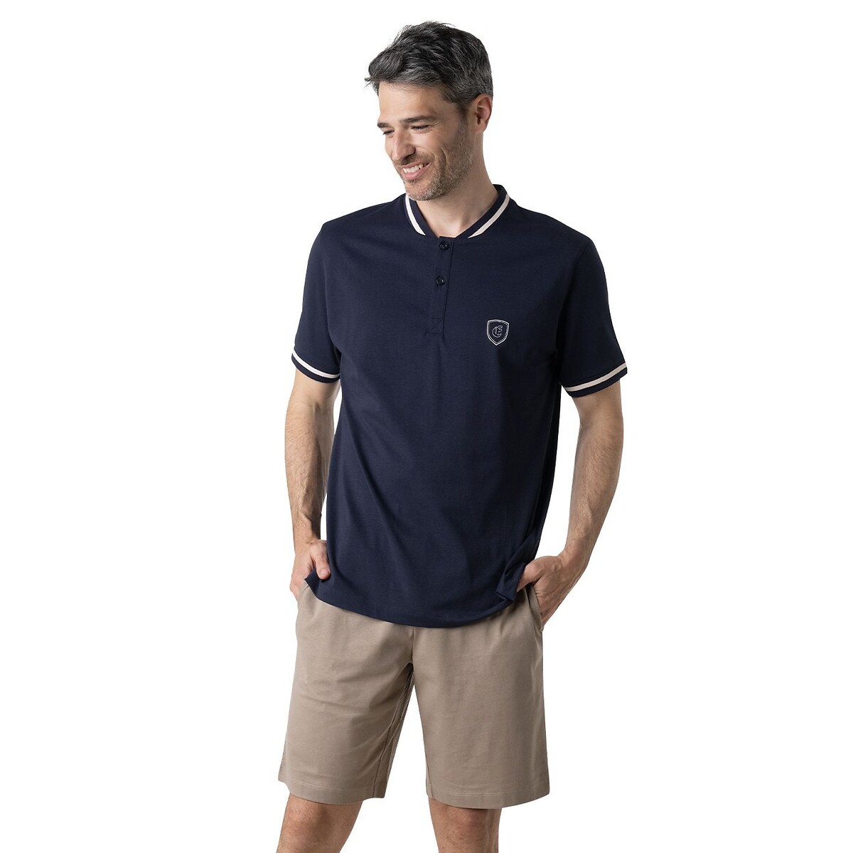 Pyjama court homme Sport Club Eminence bleu marine/beige, EMINENCE