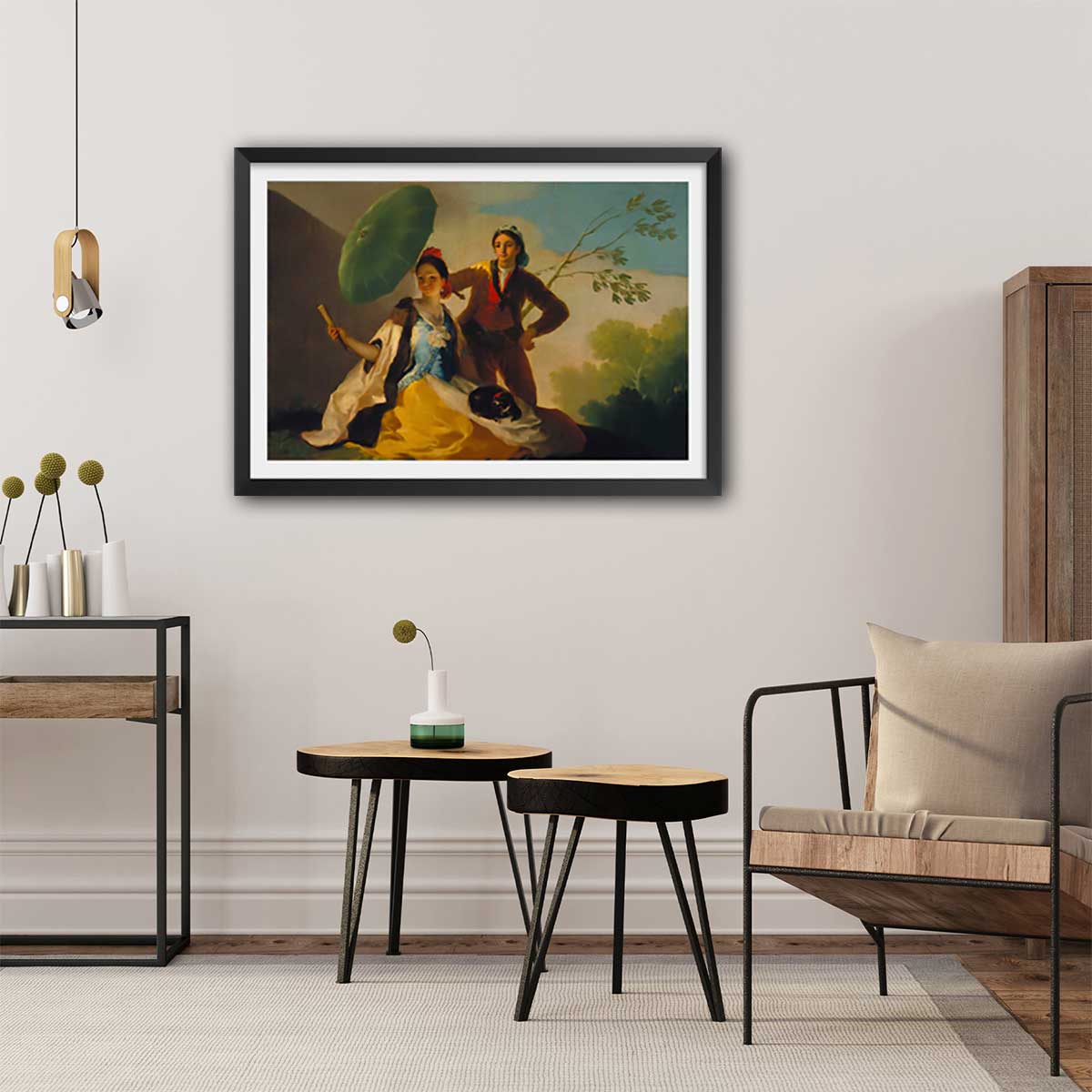 Poster Le Parasol - Francisco José de Goya affiche + cadre en bois - noir, HEXOA