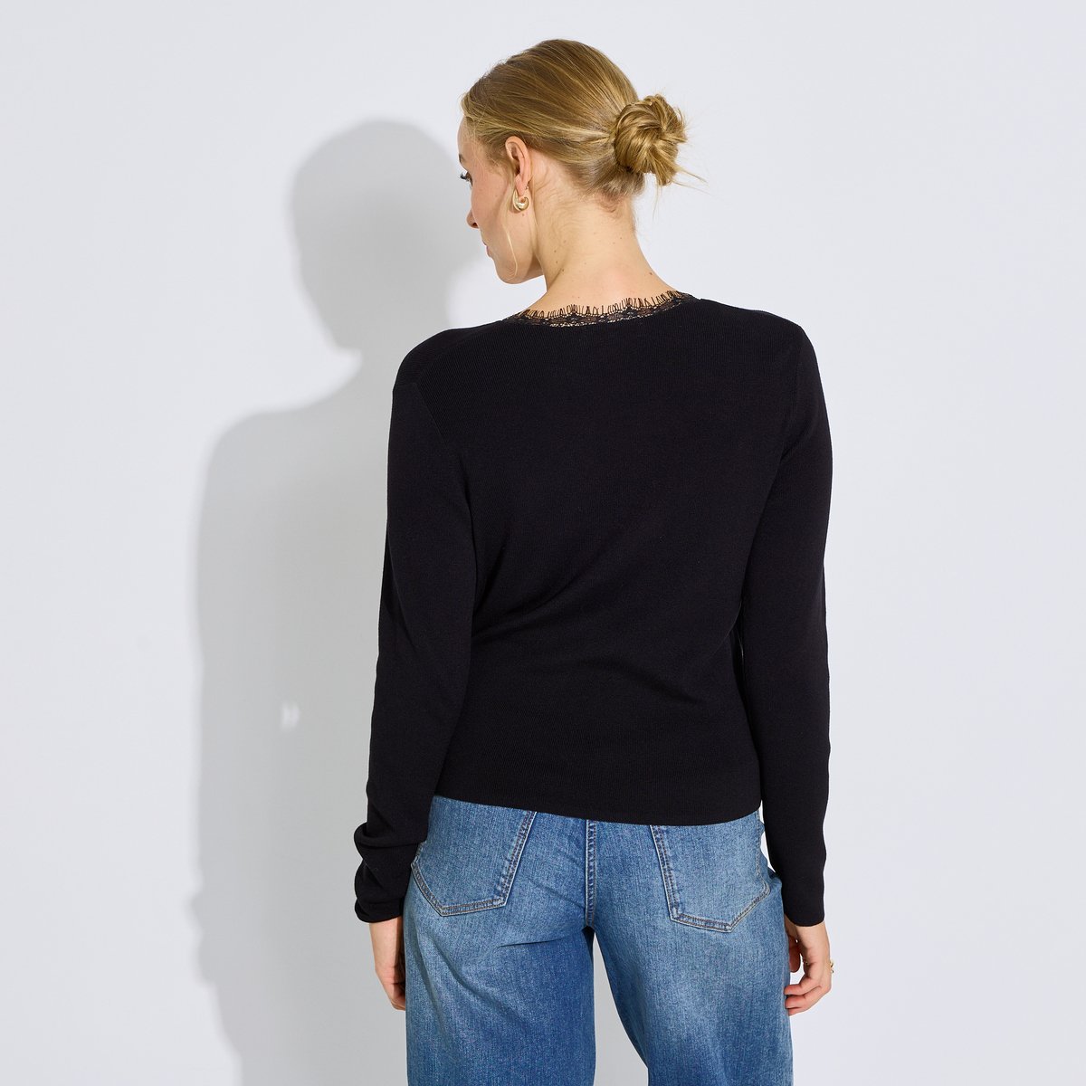Pull cache-cœur ajouré noir, GRAIN DE MALICE