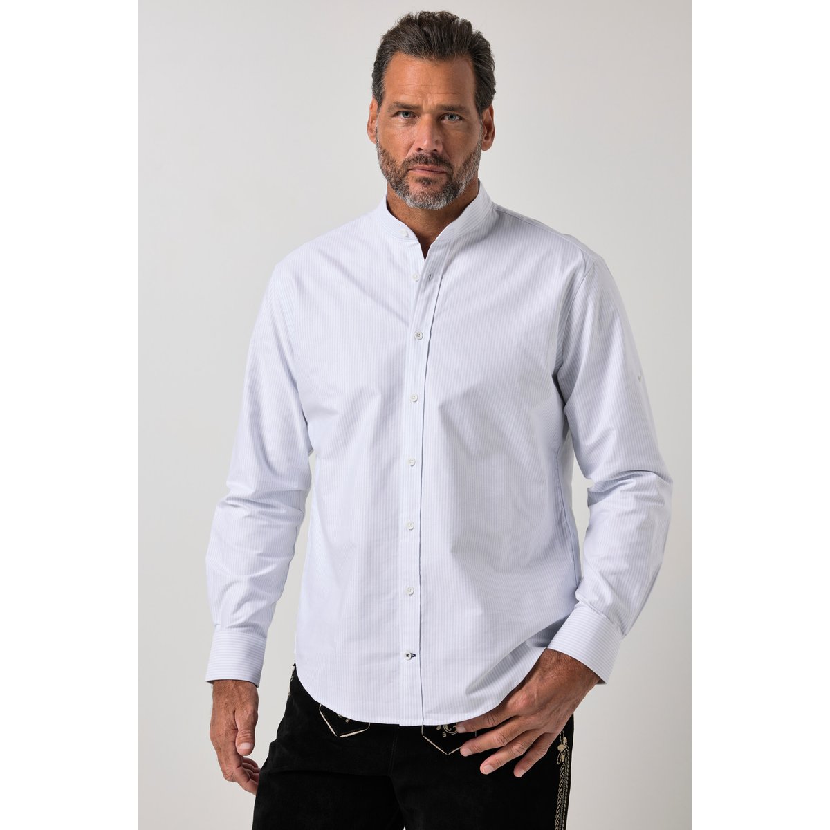 Chemise rayée en lin mélangé bleu clair tendre, JP1880