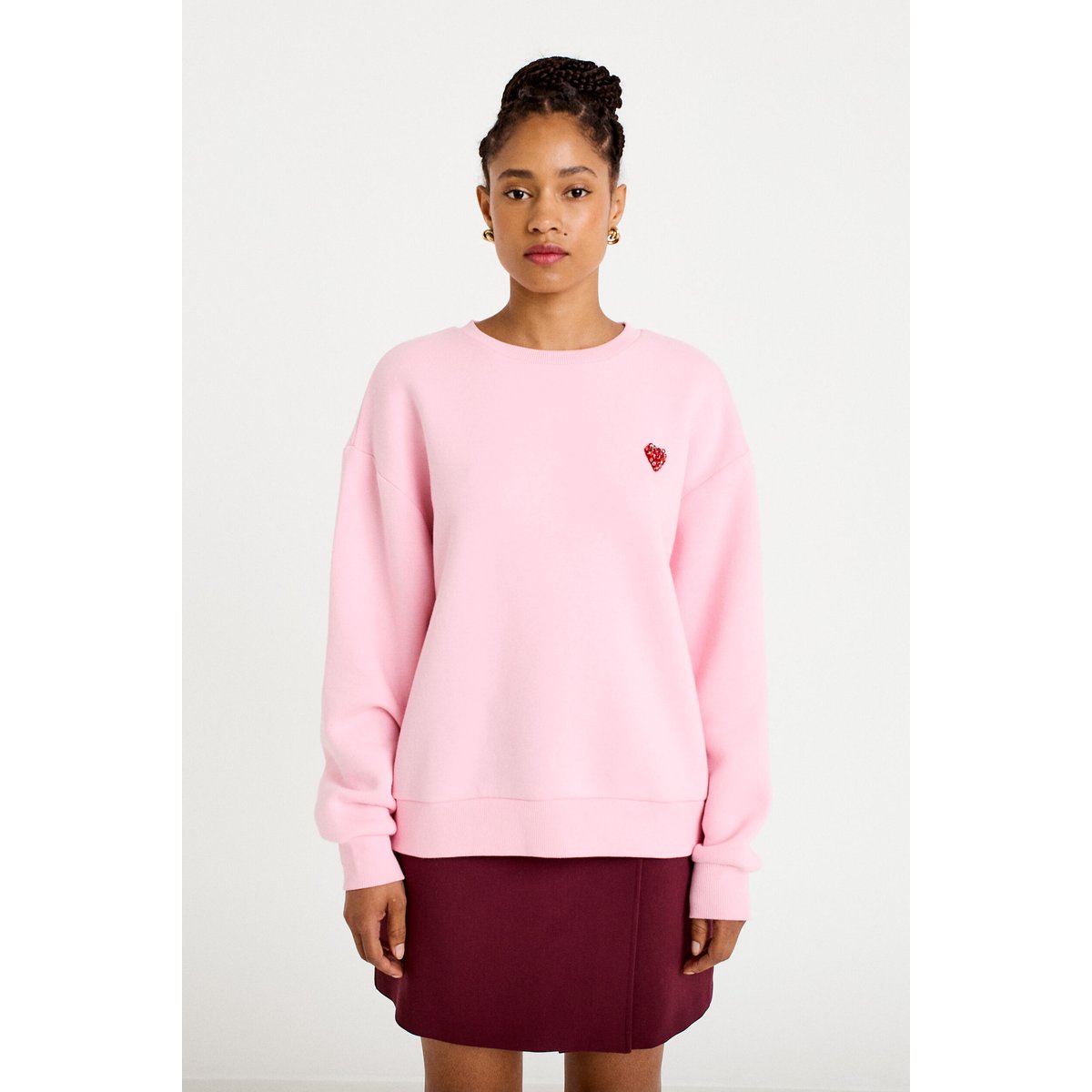 Sweat oversize col rond manches longues rose clair, CACHE CACHE