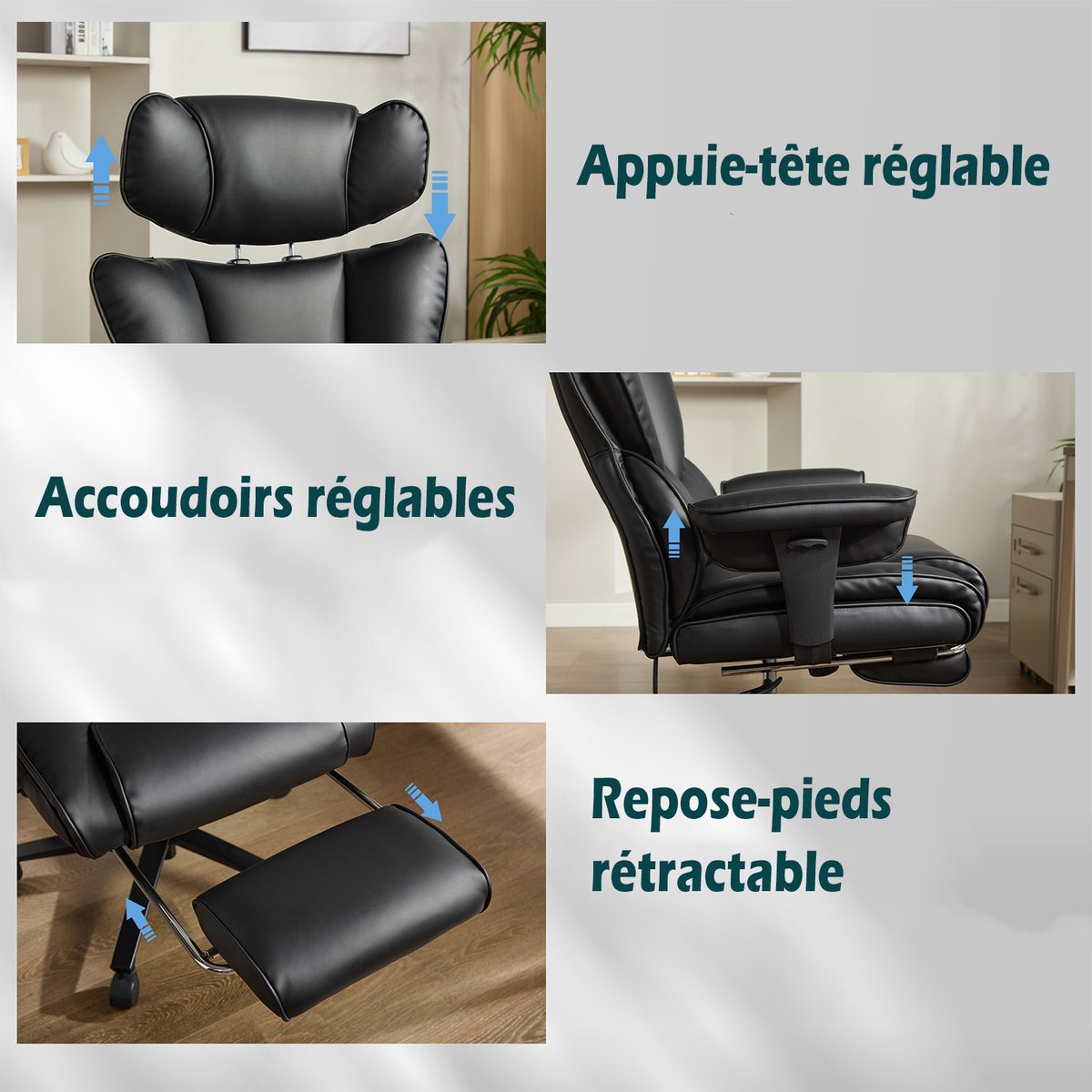 Fauteuil de bureau ergonomique, MORVEN noir, MEUBLES COSY