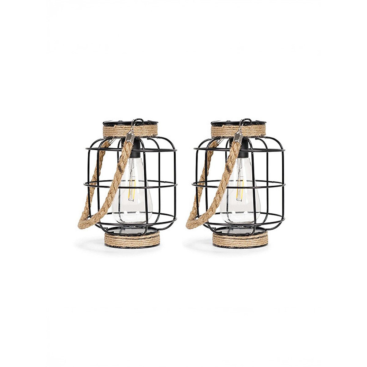 Set of 2 Outdoor Solar Powered Lantern Cage Lights black, SO'HOME