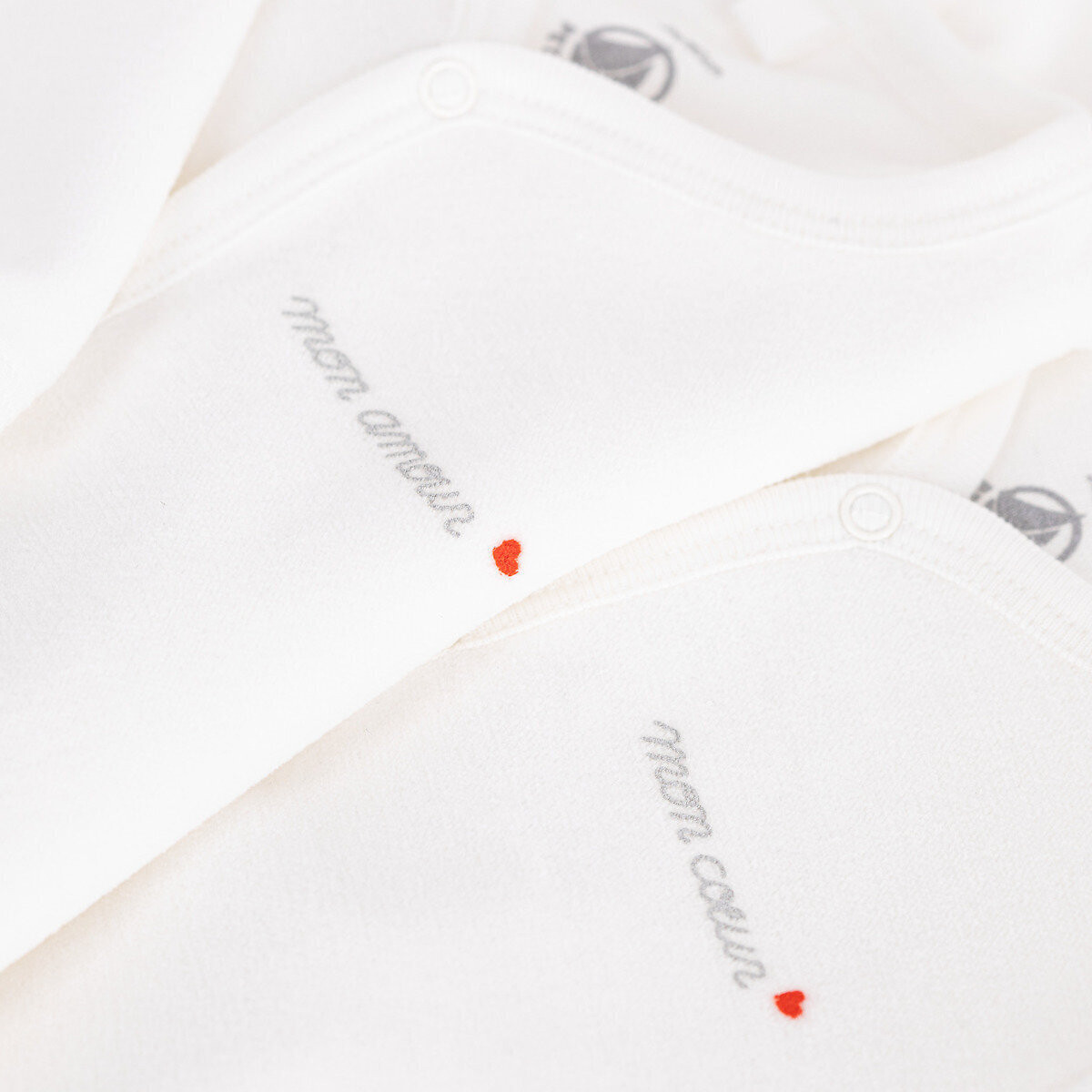 Set di 2 pigiami in velluto a tinta unita bianco / bianco, PETIT BATEAU