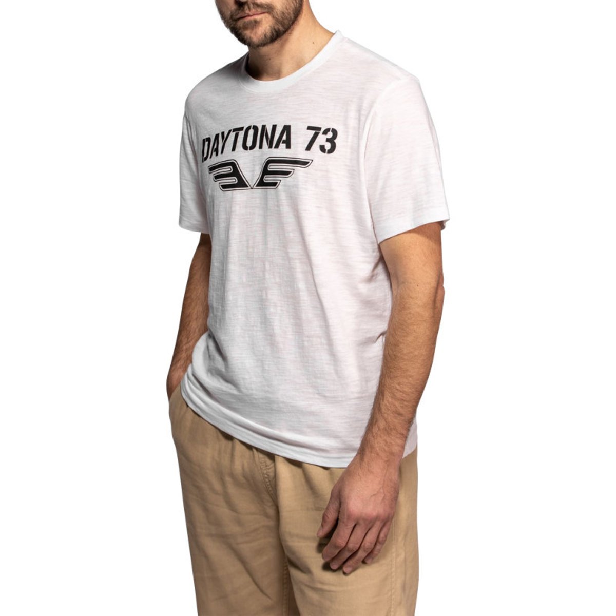 T-shirt Bell en coton noir à coupe droite pourvu d'un col rond blanc, DAYTONA