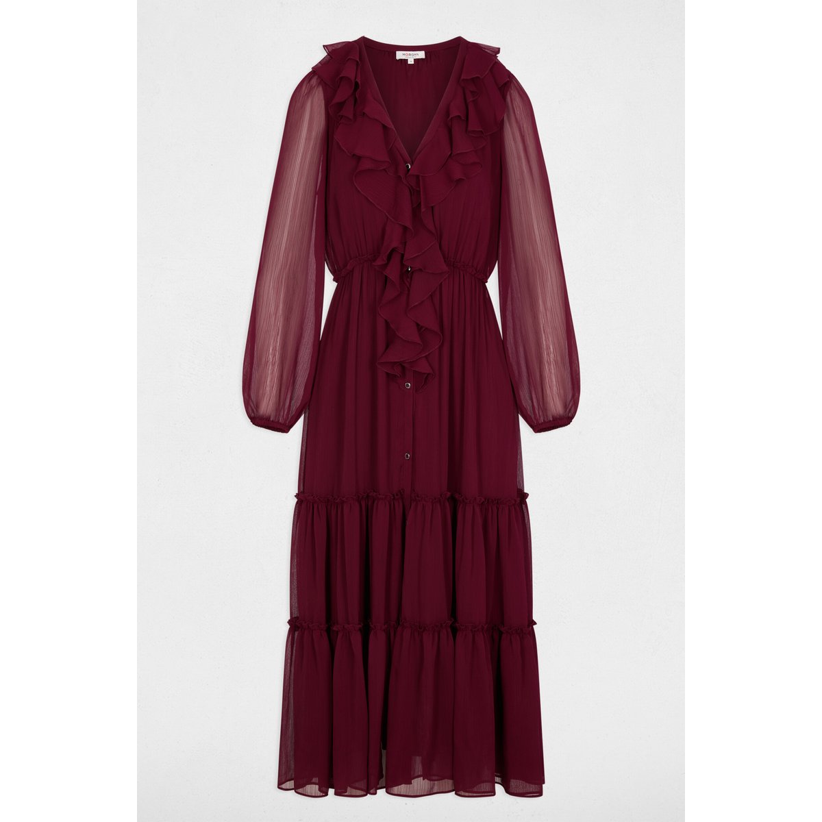 Robe longue fluide bordeaux, MORGAN