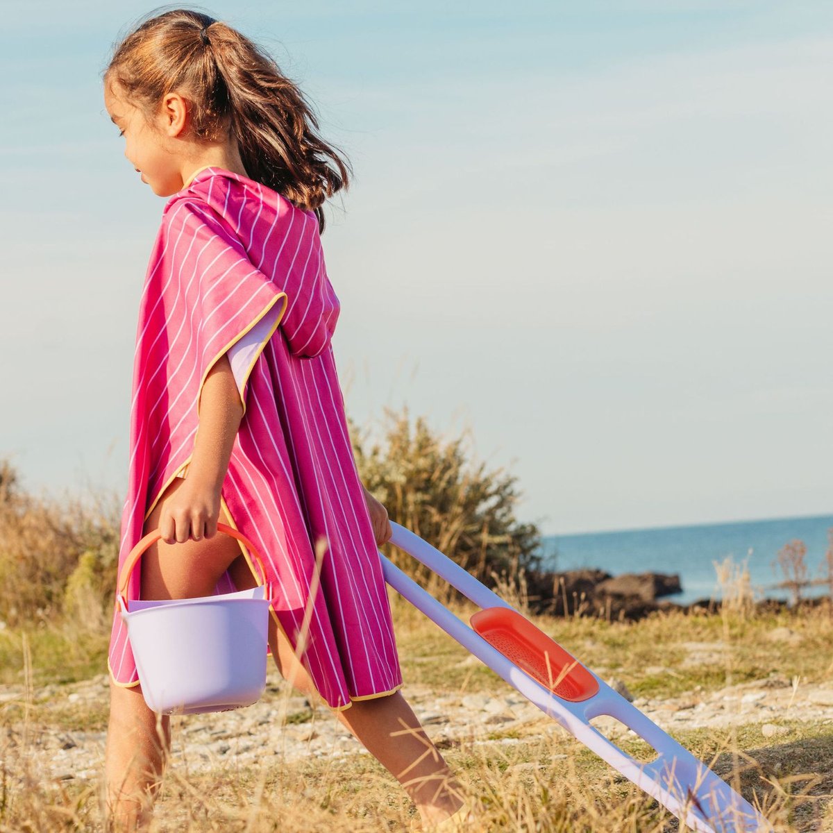 Poncho de plage rose, violet, blanc, QUUT