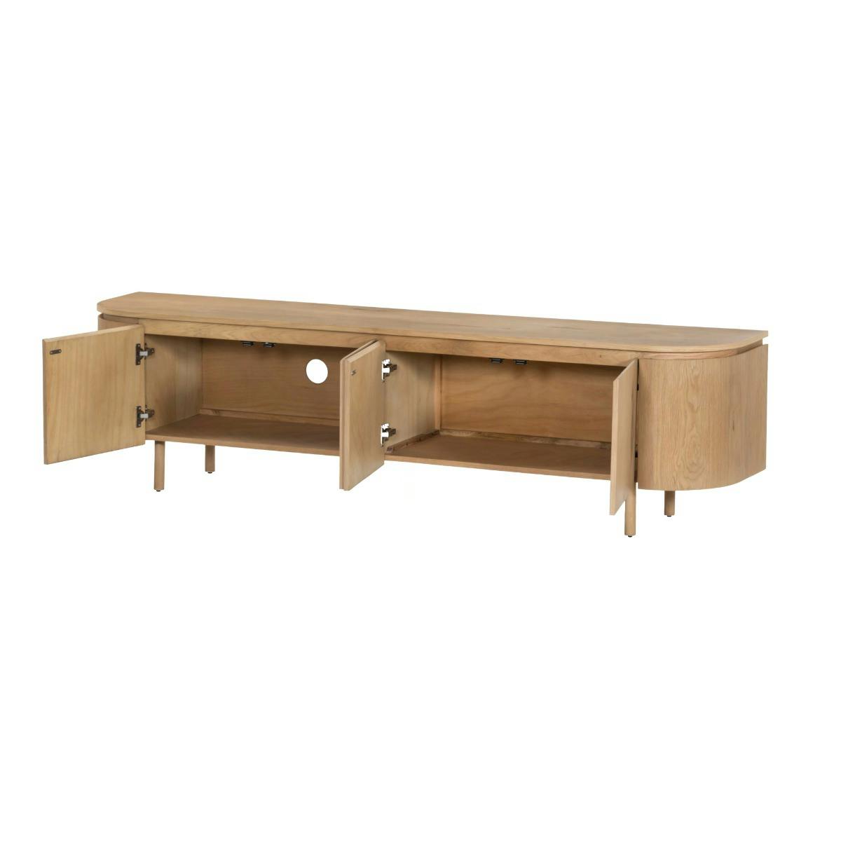Meuble TV 4 portes en chêne, bords arrondis LOREN bois clair, PIER IMPORT