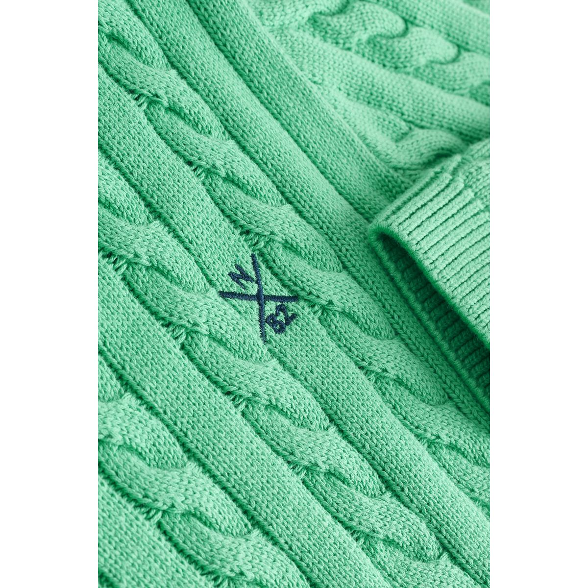 Pull ras du cou en maille torsadée vert, NEXT